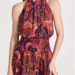 A.L.C. Cory Dress ,silk mini dress in pink cobalt multi